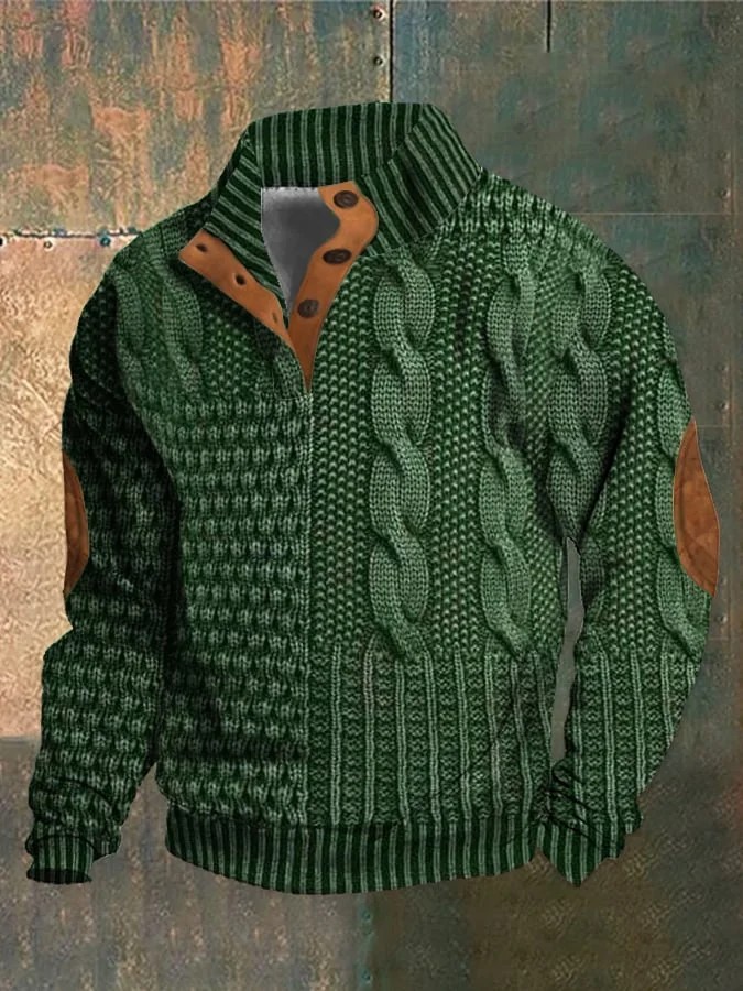Paweł | Sweter męski z dzianiny w warkocze z zamkiem na ćwierć