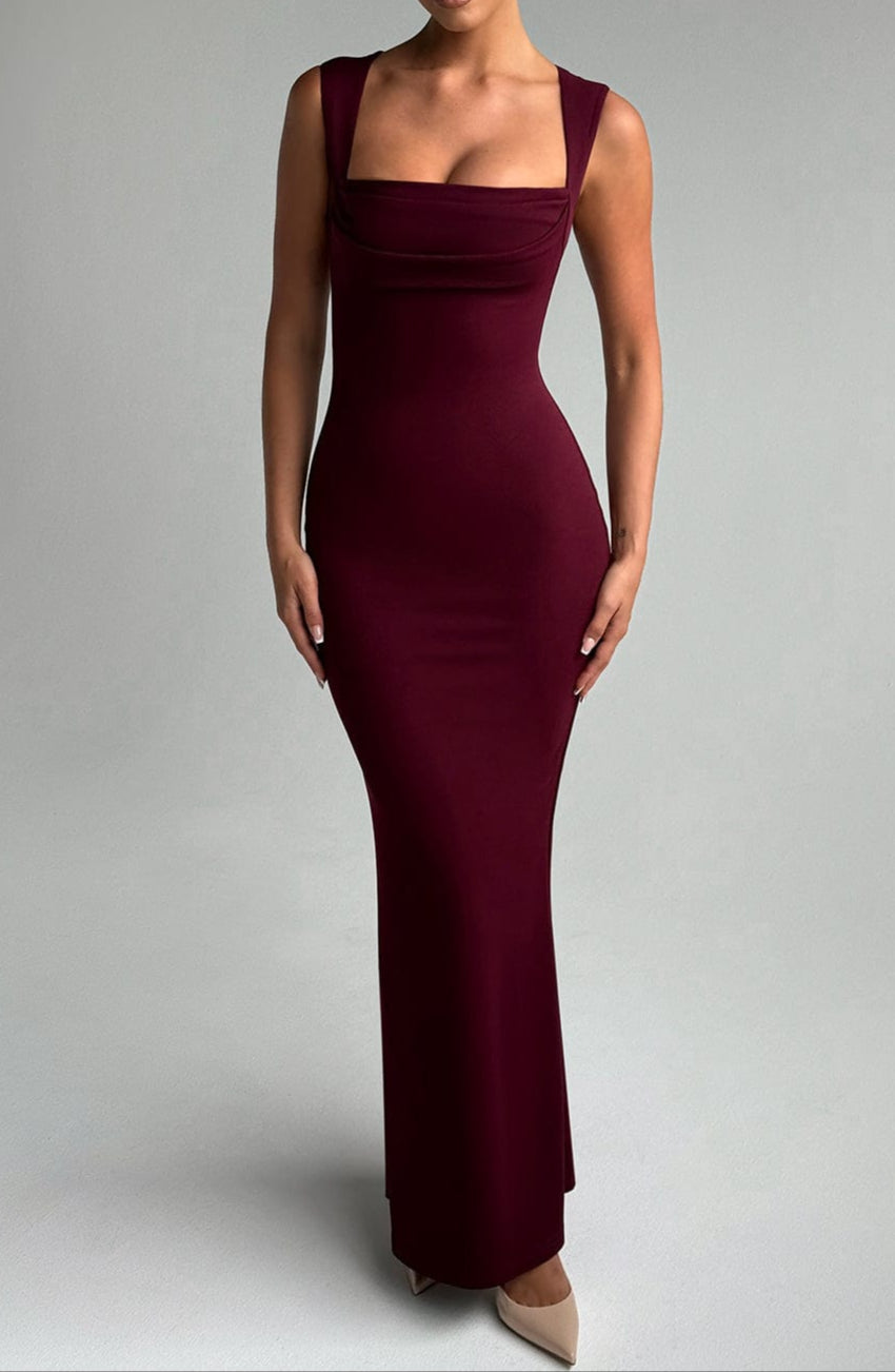 Natalia | Sukienka Maxi Damska Wieczorowa Kwadratowy Dekolt Fit And Flare
