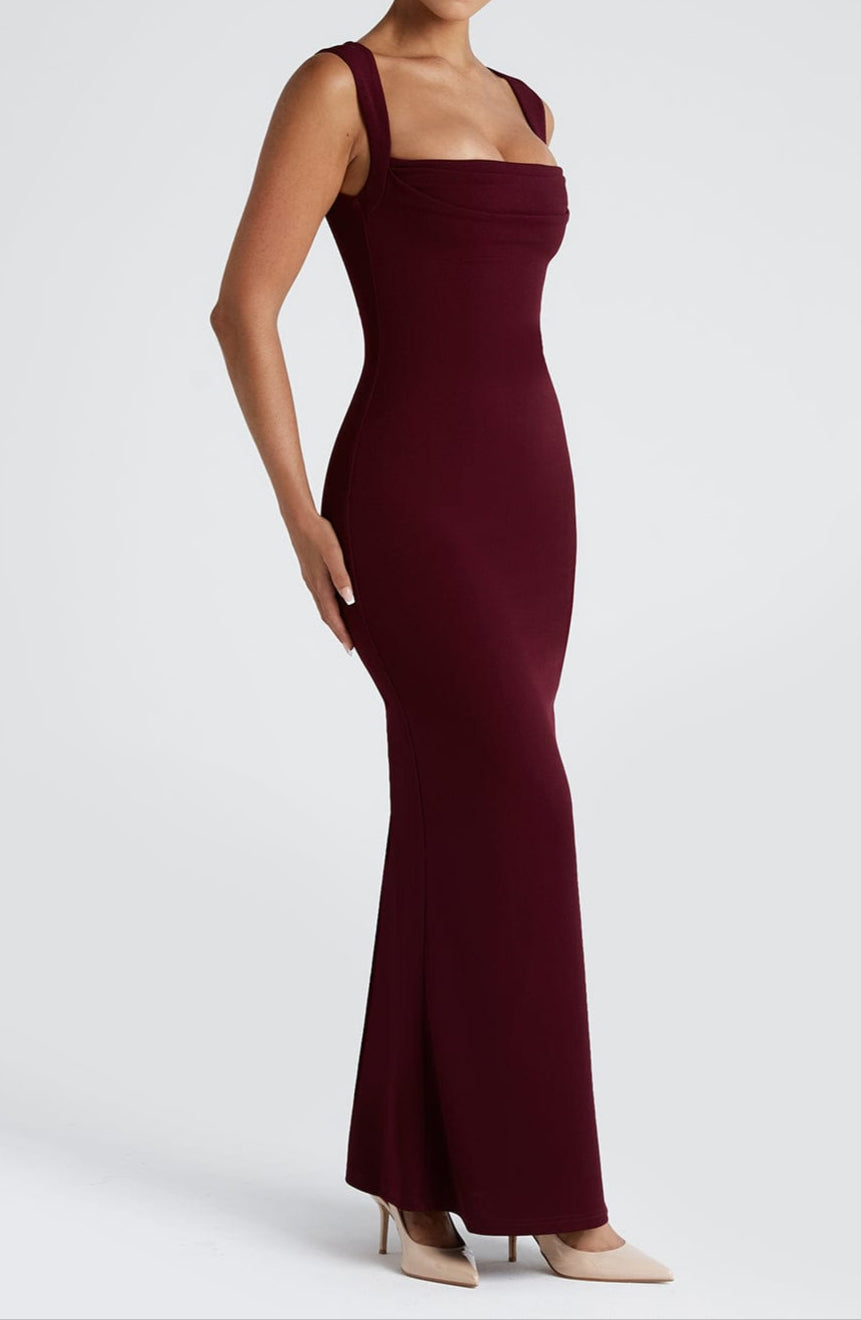 Natalia | Sukienka Maxi Damska Wieczorowa Kwadratowy Dekolt Fit And Flare