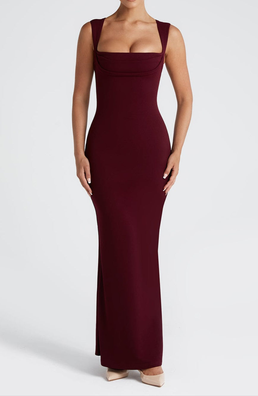 Natalia | Sukienka Maxi Damska Wieczorowa Kwadratowy Dekolt Fit And Flare