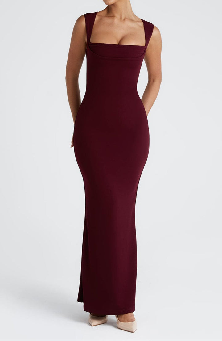 Natalia | Sukienka Maxi Damska Wieczorowa Kwadratowy Dekolt Fit And Flare