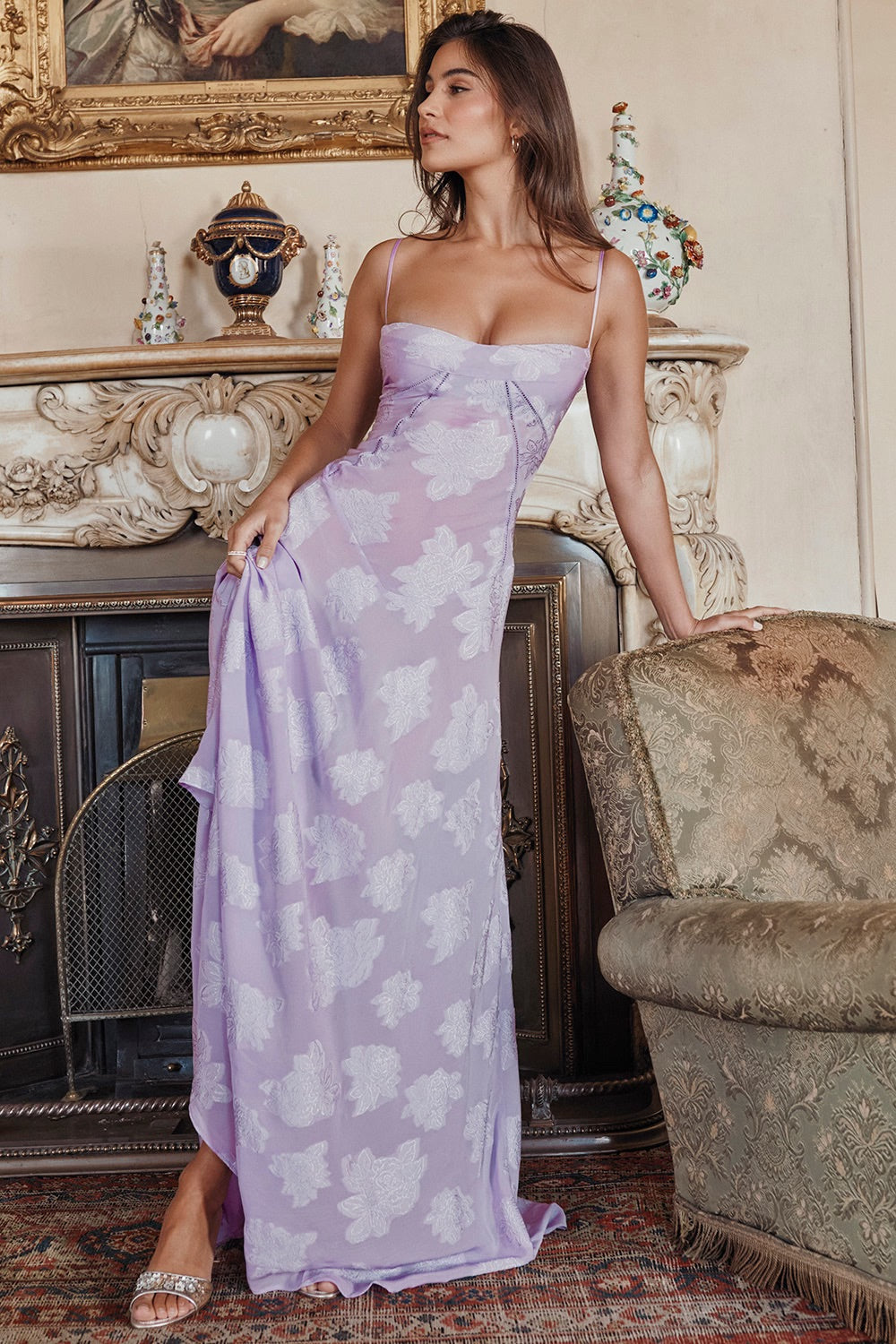 Natalia | Sukienka Maxi Damska Gorsetowa W Kwiaty Z Aplikacjami