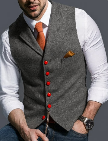 Tomasz | Kamizelka Męska Vintage Z Kołnierzem Rewersowym Klasyczna