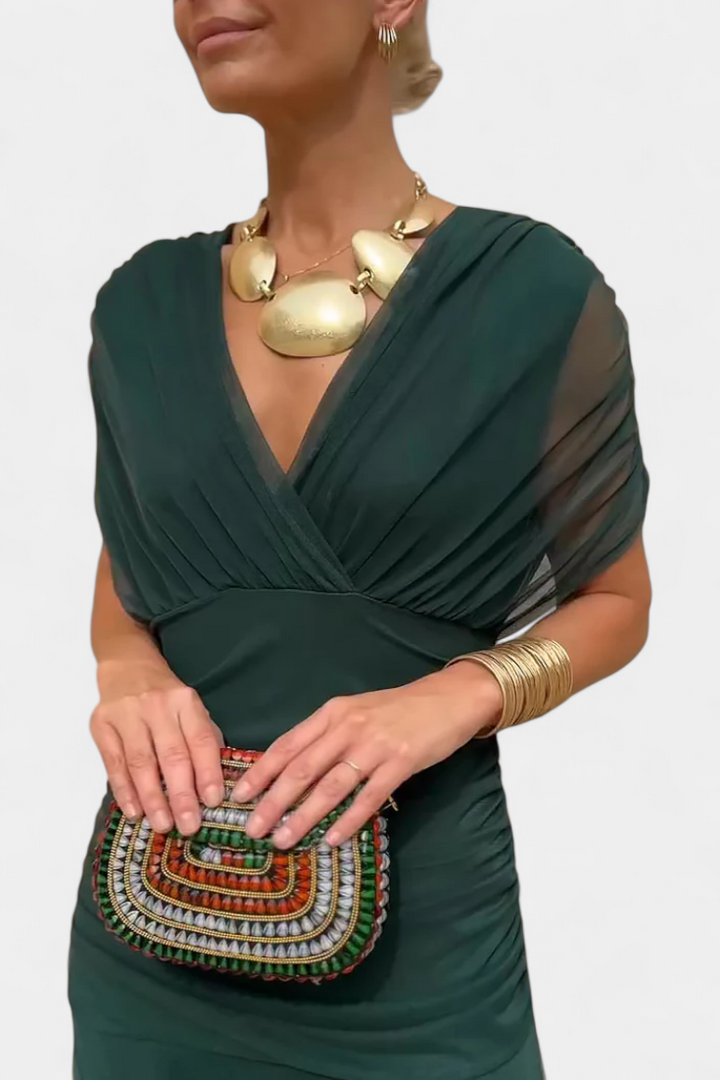 Maja | Sukienka Damska Elegancka W Kwiaty Dekolt V Plisowana Maxi