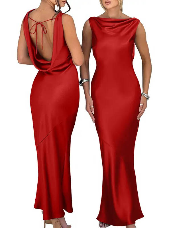 Celina | Sukienka Druhna Maxi Satynowa Z Dekoltem Halter