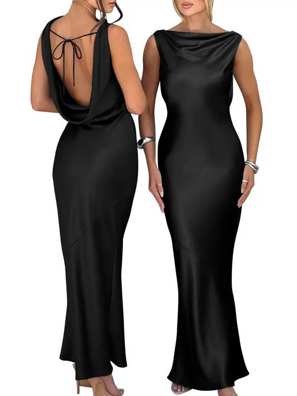 Celina | Sukienka Druhna Maxi Satynowa Z Dekoltem Halter