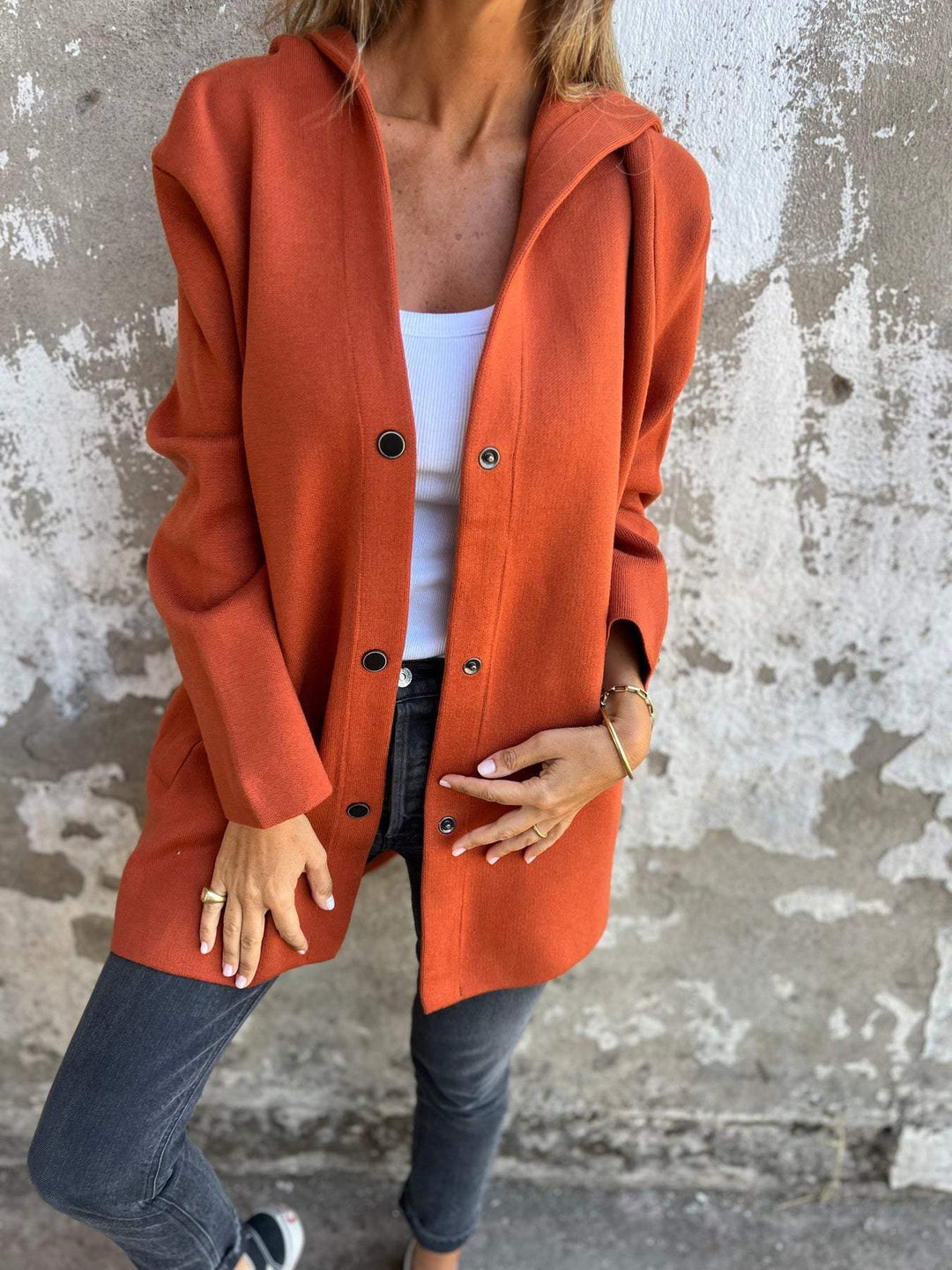Joanna | Kardigan damska z kapturem i zapięciem na guziki