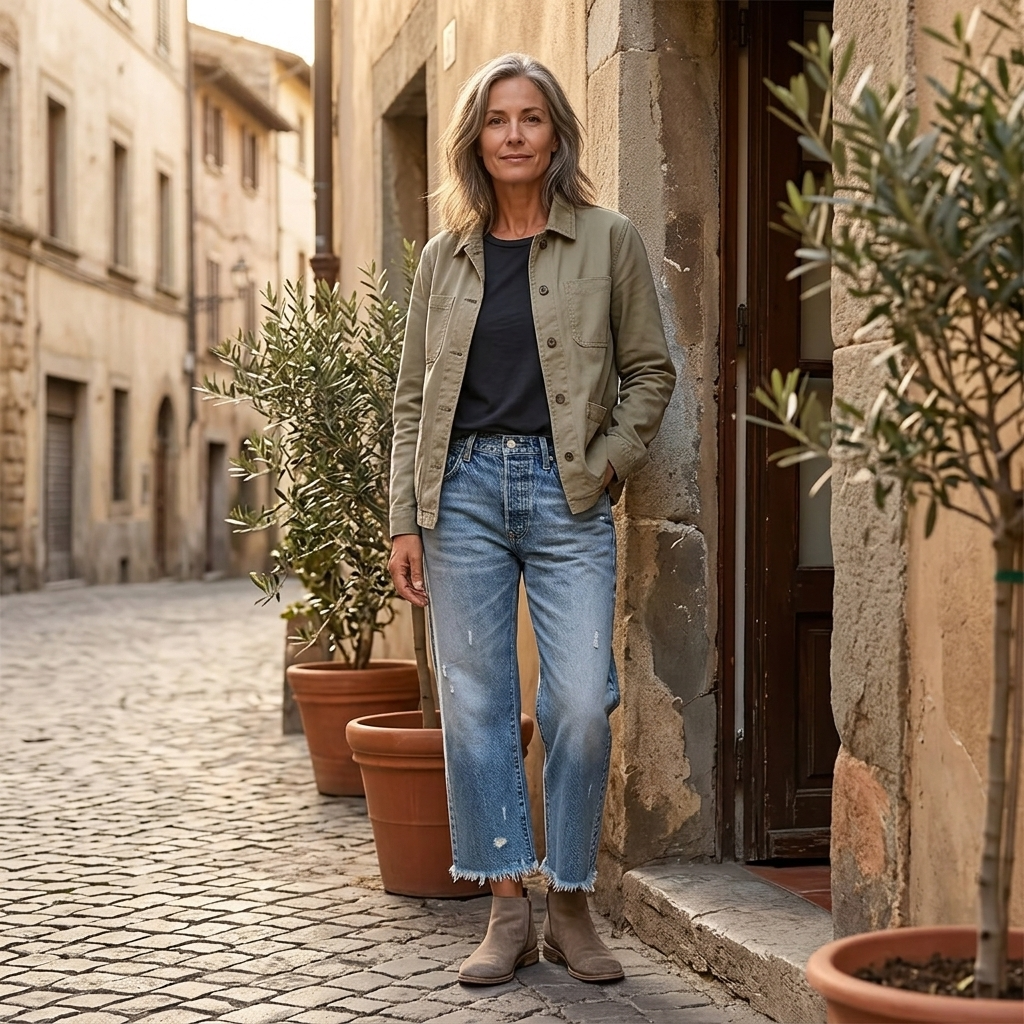 Marta | Jeansy Damskie Proste Cropped Z Frędzlami
