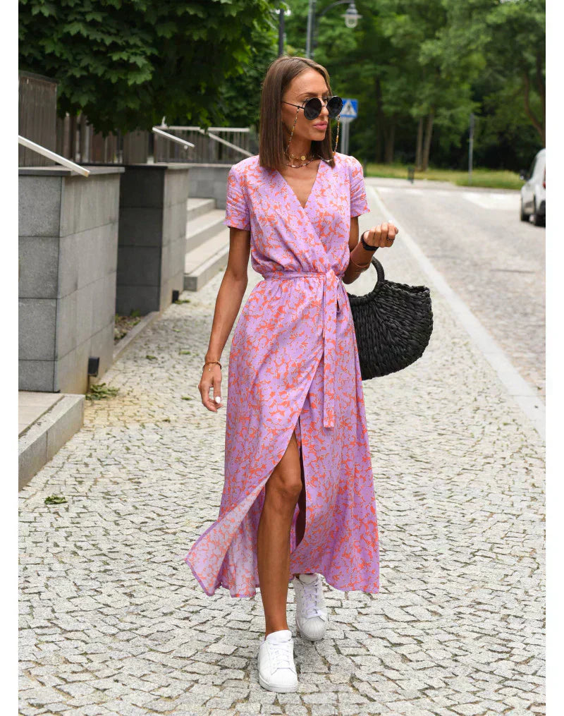 Lucyna | Sukienka Midi Elegancka Z Dekoltem V