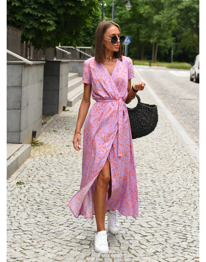 Lucyna | Sukienka Midi Elegancka Z Dekoltem V