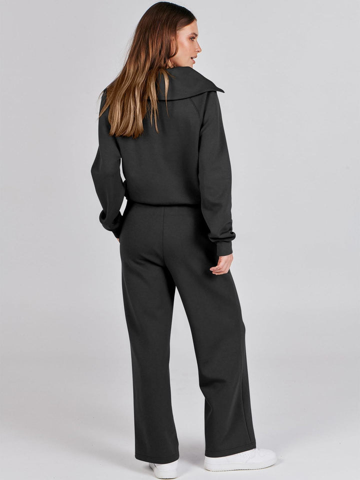 Karolina | Komplet Damski Casual Bluza Zip Spodnie Szerokie