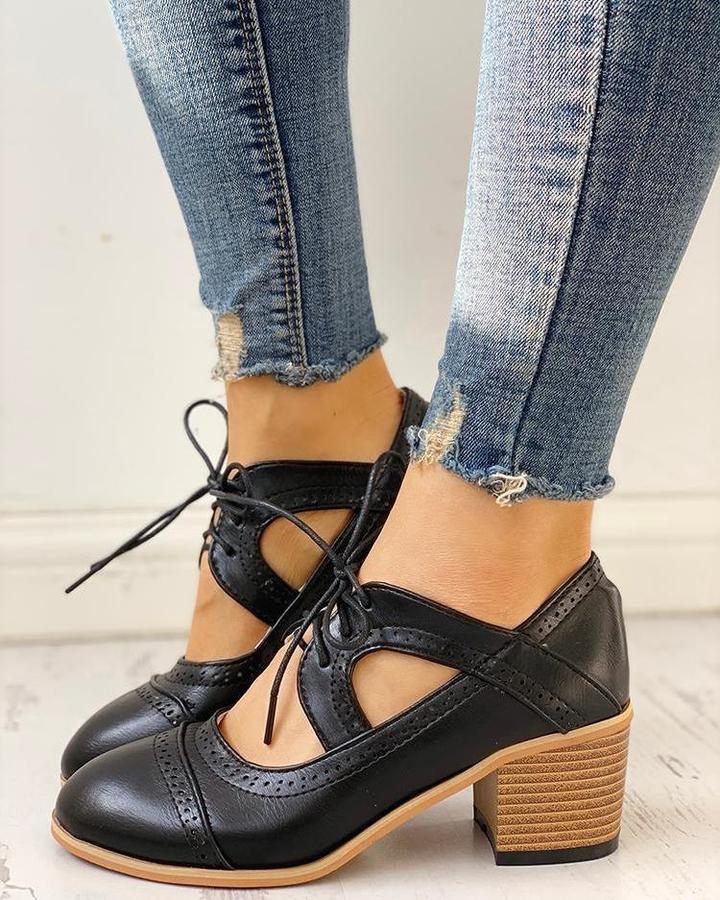 Natalia | Buty Damskie Na Obcasie T-Strap Ze Sznurowaniem Eleganckie