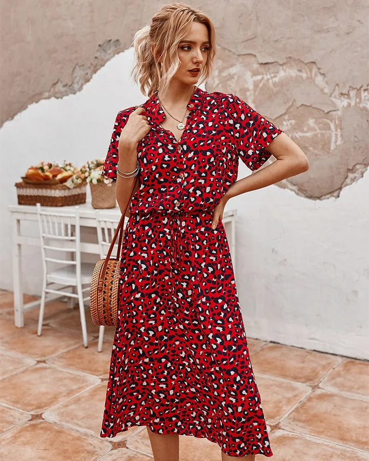 Natalia | Sukienka Damska Z Nadrukiem Midi Letnia Casualowa Zwiewna