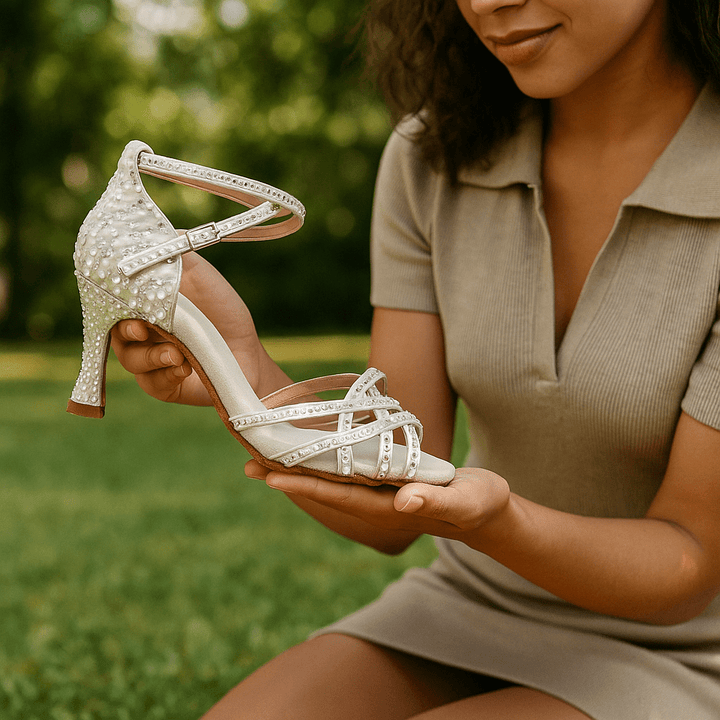 Aleksandra | Buty Taneczne Damskie Satynowe Z Kryształami Na Obcasie