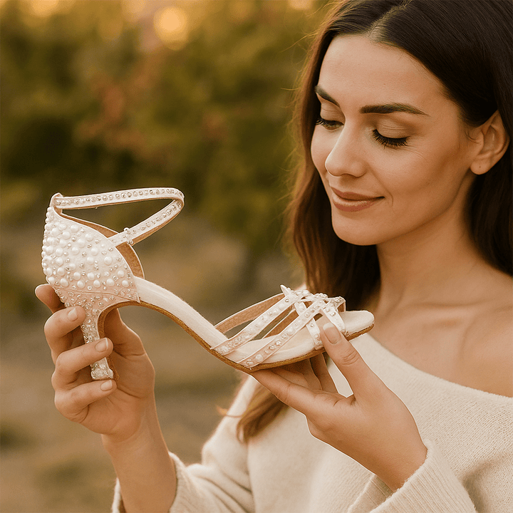 Aleksandra | Buty Taneczne Damskie Satynowe Z Kryształami Na Obcasie