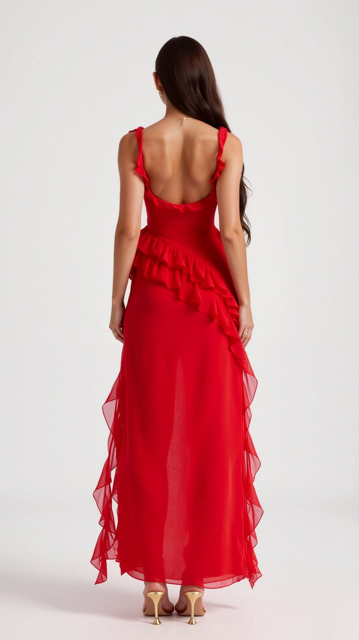 Elavira | Elegancka Sukienka Maxi z Falbankami