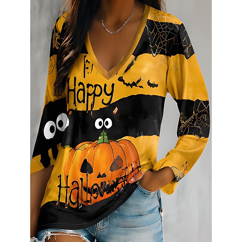 Jadwiga | Top damski z dekoltem w serek i nadrukiem Halloween