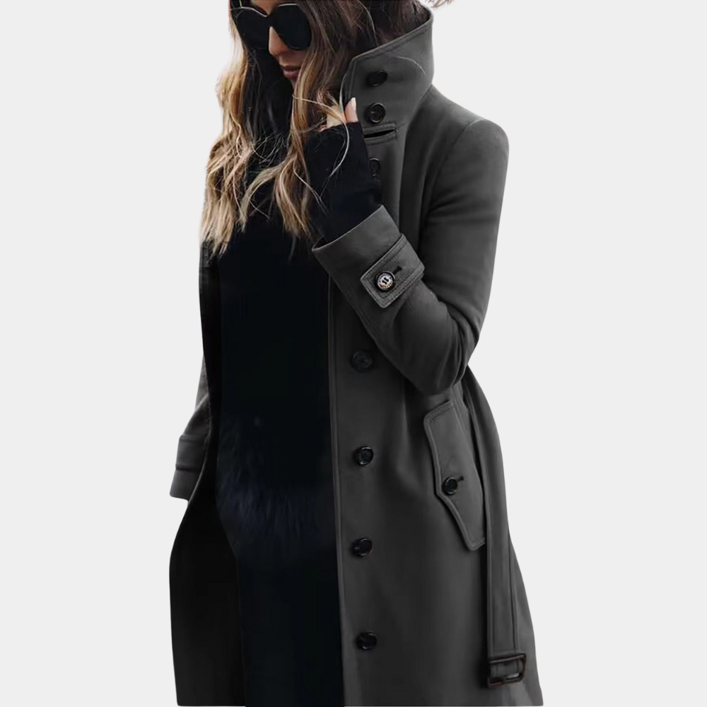 Teresa | Płaszcz Trench Damski Dwurzędowy z Paskiem