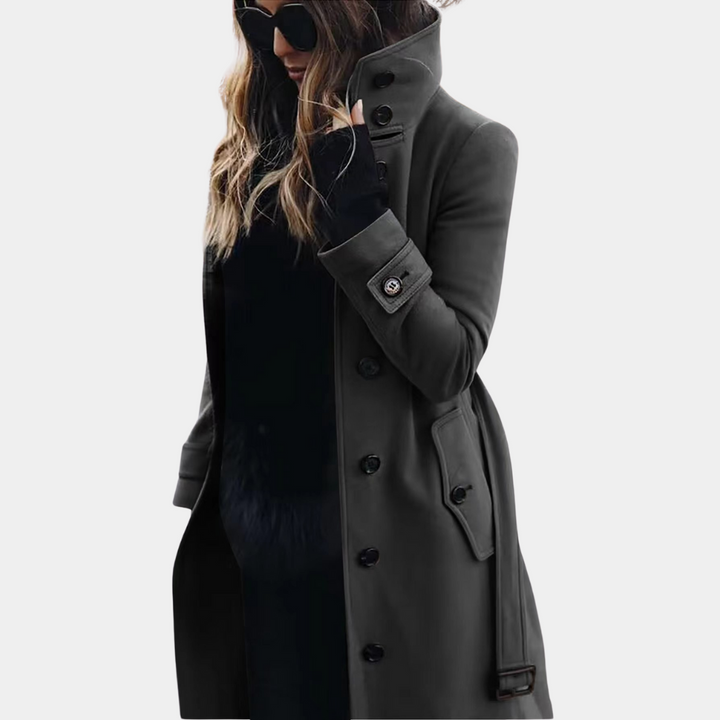 Teresa | Płaszcz Trench Damski Dwurzędowy z Paskiem
