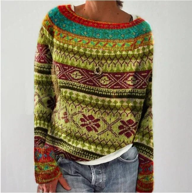 Zuzanna | Sweter damski z okrągłym dekoltem w wzór Fair Isle