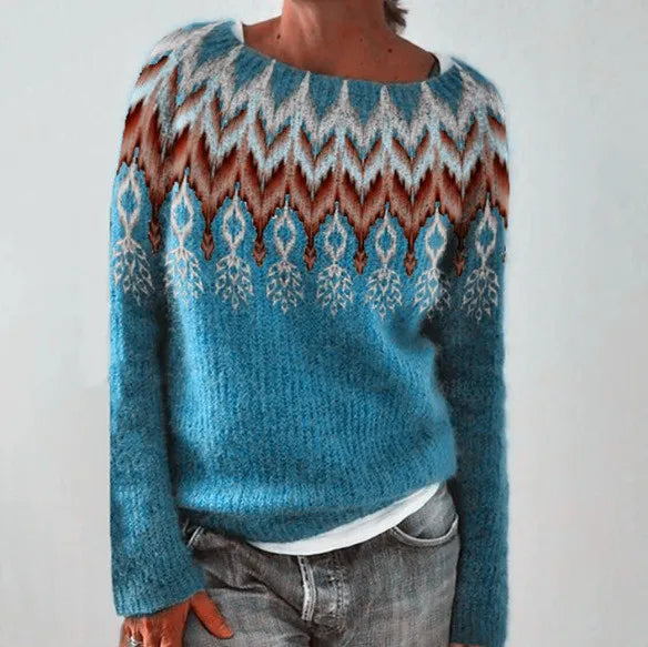 Zuzanna | Sweter damski z okrągłym dekoltem w wzór Fair Isle