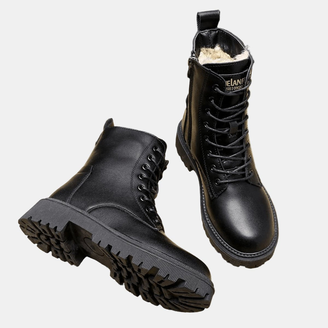 Iwona | Botki Damskie Sznurowane Z Futrzaną Wyściółką