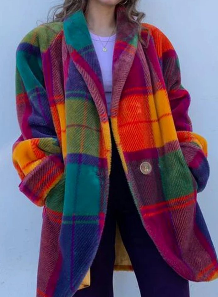 Beata | Płaszcz Damski Oversize W Kratę